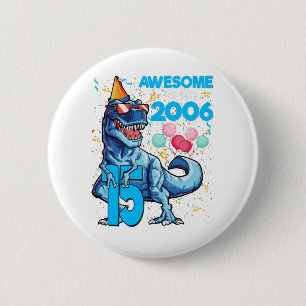 Macaron Rond 5 Cm 15e anniversaire Dinosaur 15 ans Garçon enfants