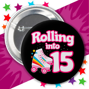 Macaron Rond 5 Cm 15e anniversaire Roller Patinage 15 ans