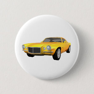 Macaron Rond 5 Cm 1972 Camaro Z28 : Muscle Car: Fin jaune :