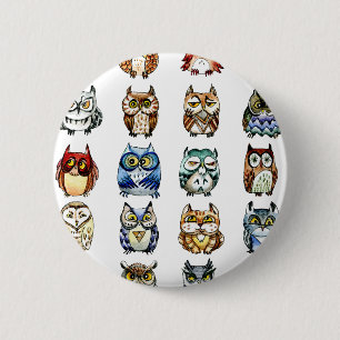 Macaron Rond 5 Cm 19 hiboux et 1Cat