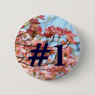Macaron Rond 5 Cm #1 Bouton personnalisé Fleurs de Cornouiller Rose