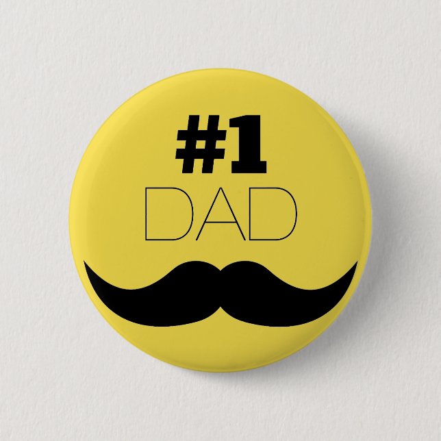 Macaron Rond 5 Cm #1 Papa Mustache jaune - Numéro un (Devant)