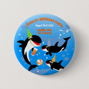 Macaron Rond 5 Cm 1er anniversaire sous la mer orca baleine fille