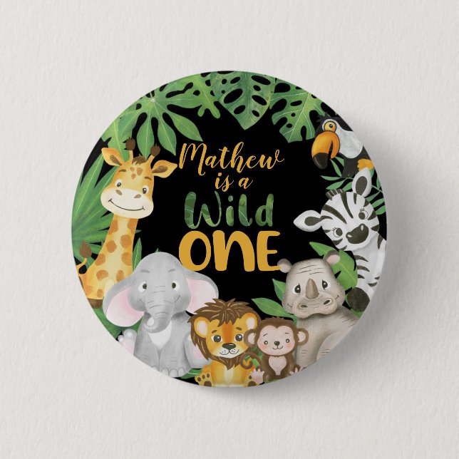 Macaron Rond 5 Cm 1er anniversaire Wild One Safari Jungle Thème (Devant)