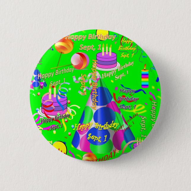 Macaron Rond 5 Cm 1er septembre Bouton d'anniversaire pour enfants (Devant)