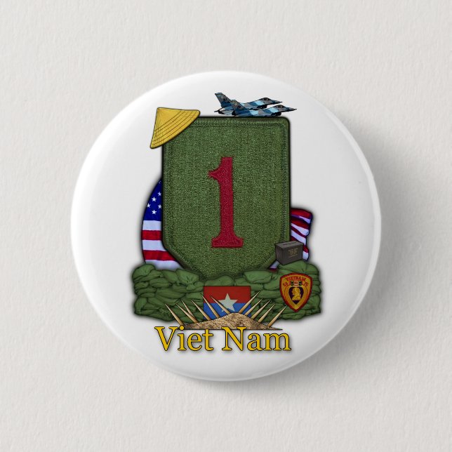 Macaron Rond 5 Cm 1ère division d'infanterie vietnam vétérans de gue (Devant)