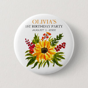 Macaron Rond 5 Cm 1ère fête d'anniversaire Sunflower Baby Girl