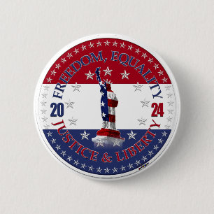 Macaron Rond 5 Cm 2024 Rouge Liberté, Égalité, Justice Bleu de la Li