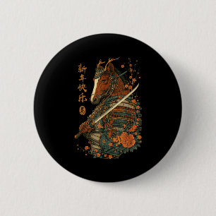 Macaron Rond 5 Cm 2026 Année du Cheval Art de la Vague Japonaise Nou