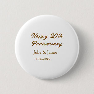 Macaron Rond 5 Cm 20e anniversaire marron doré heureux nom datsimple