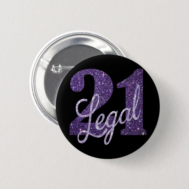 Macaron Rond 5 Cm 21 and legal | Purple 21st Birthday Chic Glitter (Devant & derrière)