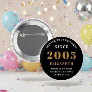 Macaron Rond 5 Cm 21e anniversaire 2005 Élégant Chic Noir Or