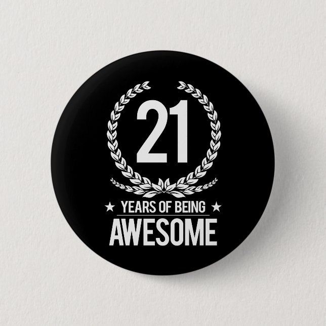 Macaron Rond 5 Cm 21e anniversaire (21 ans d'être génial) (Devant)