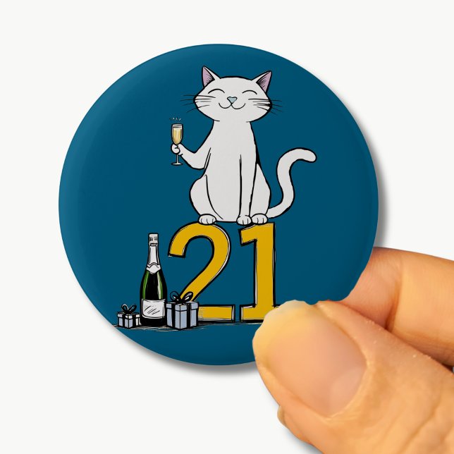 Macaron Rond 5 Cm 21e anniversaire fête du chat 21 ans 21 ans 201e (Créateur téléchargé)