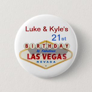 Macaron Rond 5 Cm 21ème bouton d'anniversaire de Las Vegas de Luc e
