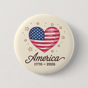 Macaron Rond 5 Cm 250 Ans Drapeau Cœur 1776 2026 250e 4 Juillet