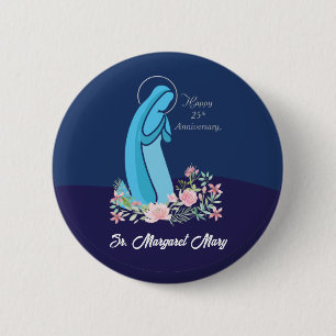 Macaron Rond 5 Cm 25e anniversaire de la vie religieuse Nun Fleur ro