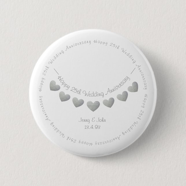 Macaron Rond 5 Cm 25e anniversaire de Mariage d'argent conception de (Devant)