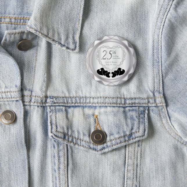 Macaron Rond 5 Cm 25e anniversaire du Mariage d'argent (En situation)