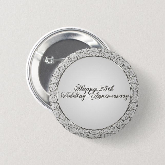 Macaron Rond 5 Cm 25ème Bouton d'anniversaire de mariage (Devant & derrière)