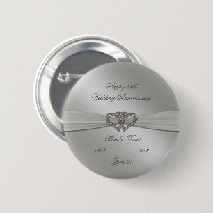 Macaron Rond 5 Cm 25ème bouton d'anniversaire de mariage d'argent