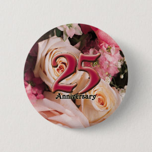 Macaron Rond 5 Cm 25ème Boutons d'anniversaire de mariage