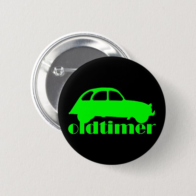 Macaron Rond 5 Cm 2CV Deux Chevaux Oldtimer Silhouette verte (Devant & derrière)