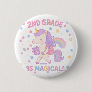 Macaron Rond 5 Cm 2e année est magique Retour à l'école Unicorn