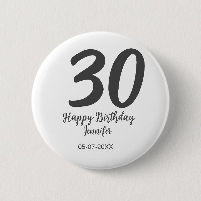 Macaron Rond 5 Cm 30e anniversaire ajouter nom date année noir modèl (Devant)