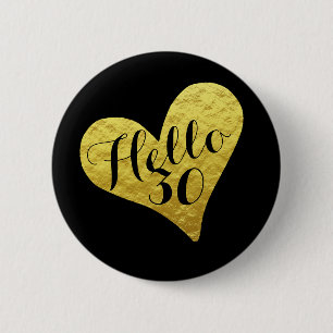 Macaron Rond 5 Cm 30e anniversaire Hello 30 Black and Faux Gold Hear