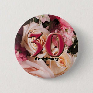 Macaron Rond 5 Cm 30ème Boutons d'anniversaire de mariage