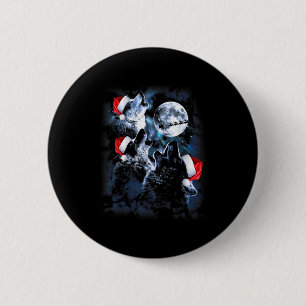 Macaron Rond 5 Cm 3 Loups Hurlements Sous Lune Noël Santa Loup L