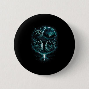 Macaron Rond 5 Cm 3 raton laveur hurleur mystique lunaire bleu froid
