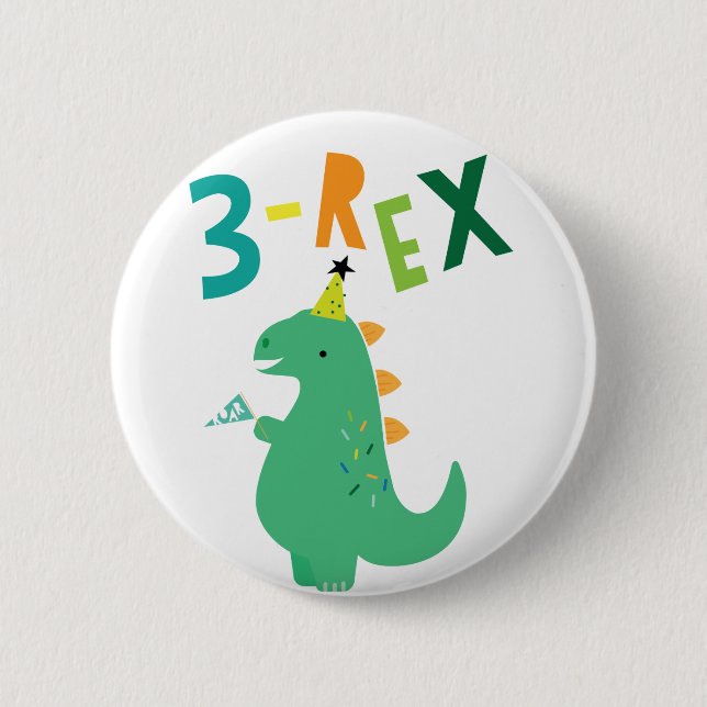 Macaron Rond 5 Cm 3 Rex Anniversaire Garçon Dinosaur Pin (Devant)