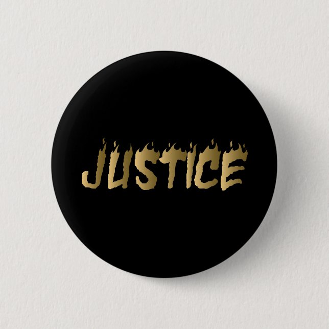 Macaron Rond 5 Cm 3D Justice Gold Burning Lettering Noir (Devant)