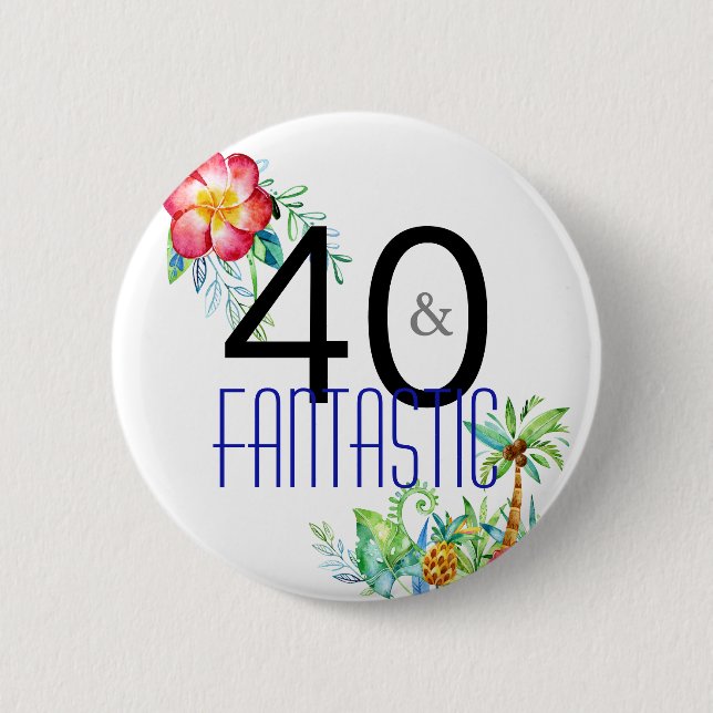 Macaron Rond 5 Cm 40 et quarantième fête d'anniversaire tropicale (Devant)