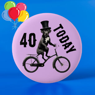 Macaron Rond 5 Cm 40e anniversaire Chien sur un vélo 40 Quarante
