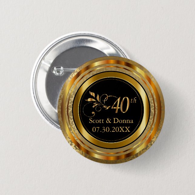 Macaron Rond 5 Cm 40e anniversaire en or (Devant & derrière)