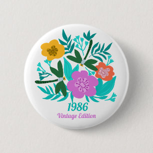 Macaron Rond 5 Cm 40e anniversaire floral moderne élégant coloré