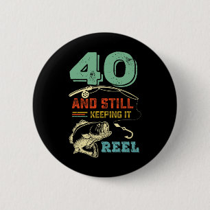 Macaron Rond 5 Cm 40e anniversaire Pêche Turning 40 pêcheurs Mens Pu