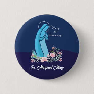 Macaron Rond 5 Cm 45e anniversaire de la vie religieuse Nun Fleur ro