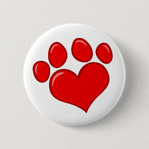 MACARON ROND 5 CM 4782 ROUGE COEUR PAWS CAUSES ANIMAUX AMOUR CARING 