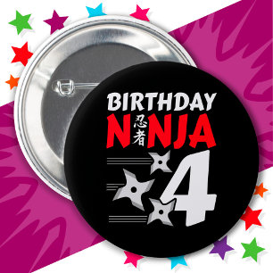Macaron Rond 5 Cm 4 Ans Ninja Party Stars Enfants 4e anniversaire