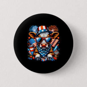 Macaron Rond 5 Cm 4 juillet Cow Heifer Patriotique Cow Farmer
