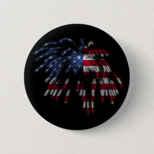 Macaron Rond 5 Cm 4 juillet feux d'artifice et le drapeau américain