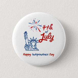 Macaron Rond 5 Cm "4 juillet" Statue de la Liberté Feu d'artifice
