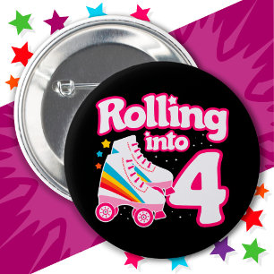 Macaron Rond 5 Cm 4e anniversaire Roller Skate 4 ans