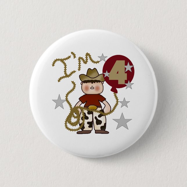 Macaron Rond 5 Cm 4ème Anniversaire de cowboy (Devant)