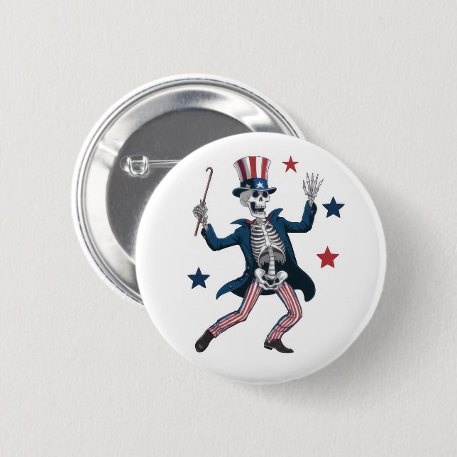 Macaron Rond 5 Cm 4th of July Dancing Skeleton (Devant & derrière)