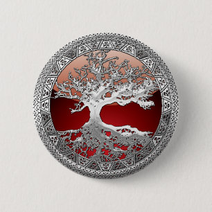 Macaron Rond 5 Cm [500] Arbre Celtique de Vie [Argent]